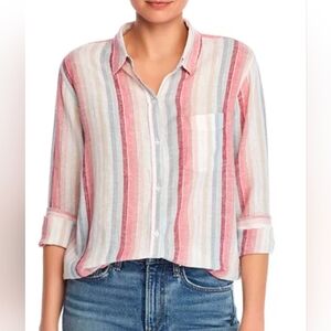 NWT XS Rails Pink Cream Striped Linen Top Shirt Lightweight Bloomingdale's